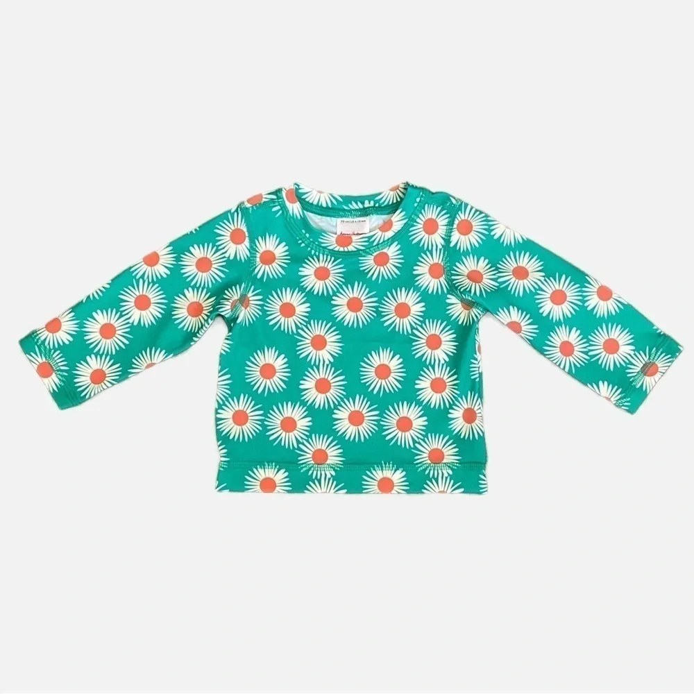 Hanna Andersson Baby Rash Guard Green With Daisies 6-12 Months